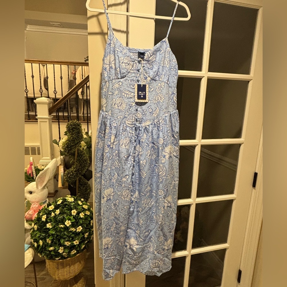 Limited Edition Women's Roller Rabbit Blue Floral Midi Dress -Size Large NWT